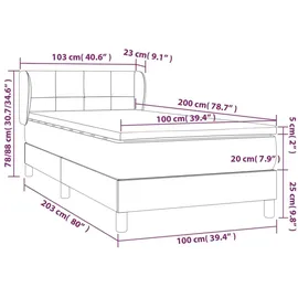 vidaXL Boxspringbett mit Matratze Dunkelbraun 100x200 cm Stoff - Braun