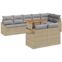 VidaXL 9-teiliges Garten-Essset mit Kissen in Beige Poly-Rattan Akazie
