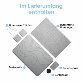 Björn&Schiller Badematte 60x39 cm Kieselgur Steinmatte Grau