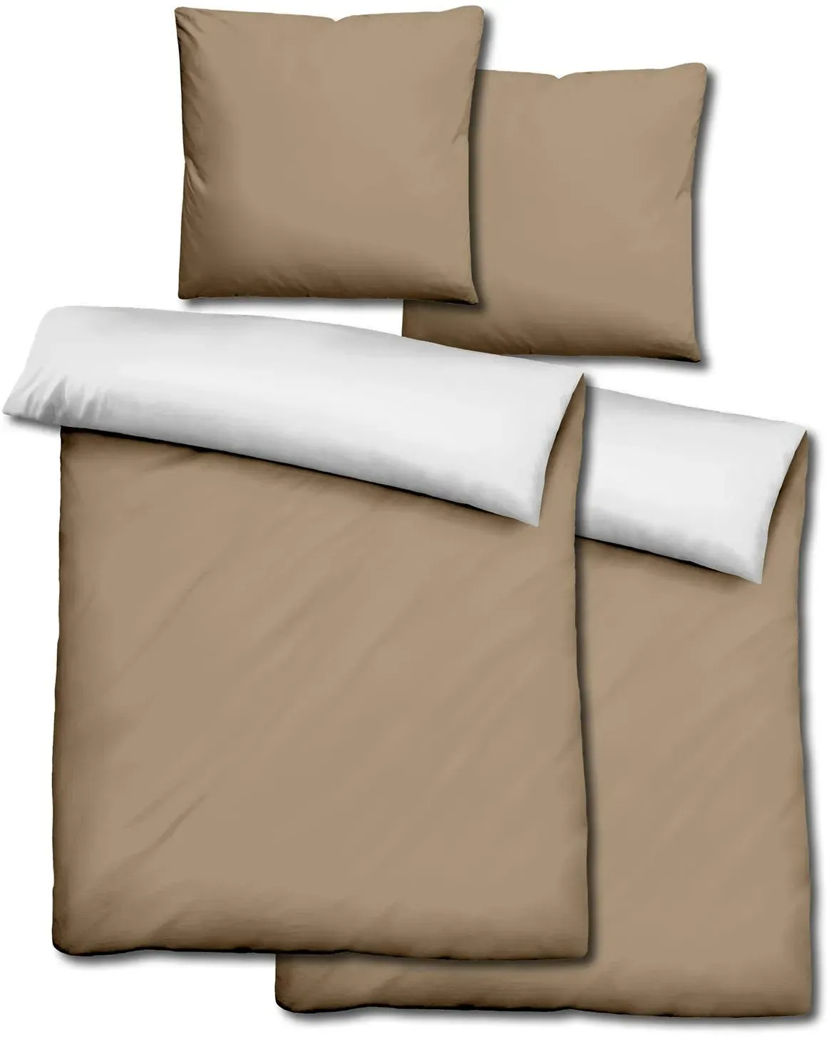 Doppelpack  Sleezzz® Renforcé Wendebettwäsche mocha/weiß 135 x 200 + 80 x 80 cm