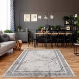 Carpet City Teppich Wohnzimmer - Bordüre, Stein-Optik 120x170 cm Grau - Moderne Teppiche Kurzflor