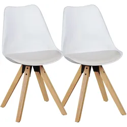 KADIMA DESIGN 2er Set Retro Esszimmerstuhl LIMA weiß, Polsterstuhl Skandinavisch Rückenlehne, Küchenstuhl Kunstleder