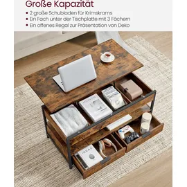 VASAGLE Couchtisch höhenverstellbar Braun Schwarz 50 x 100 x 48-63 cm