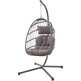 [en.casa] Hängesessel Edeng mit Gestell 196x110x95 cm Grau