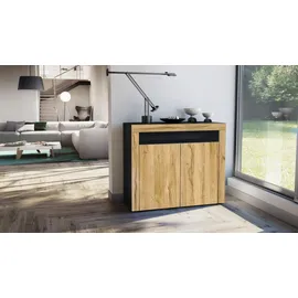 Vladon Valencia 108 x 92 x 40 cm Schwarz matt / Eiche Natur