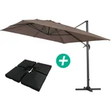 Ampelschirm Aus Alu "sun 4" - Rechteckig - 3 X 4 M - Taupe - Platten Zur Beschwerung Inbegriffen
