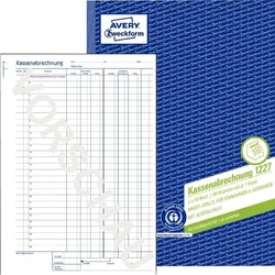 Avery Zweckform Kassenabrechnung, Recycling, A4, Blaupapier, 1. Blatt gelocht, 2. Blatt nicht gelocht, 2 x 50 Blatt