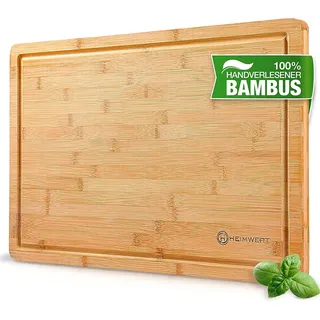 HEIMWERT Schneidebrett Holz Holzbrett Küche - besonders massiv und schnittfest mit Saftrille, (1-St), Premium Schneidbrett groß aus Bambus mit Saftrille beige