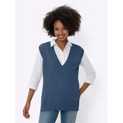 Pullunder HEINE "Pullunder", Damen, Gr. 44, blau (royalblau), 100% Baumwolle, unifarben, Pullover