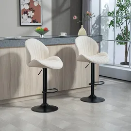Homcom Barhocker 2er Set Höhenverstellbar Drehbar Tresenhocker mit Chenille-Optik, Beige