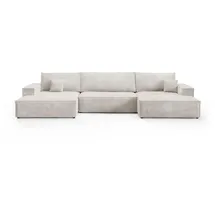 bromarkt Ecksofa PABLO U Schlaffunktion, Bettkasten U-Form 398x148x85cm Weiß - Weiß