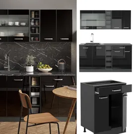 Vicco Küchenzeile R-Line 160 cm Schwarz Hochglanz