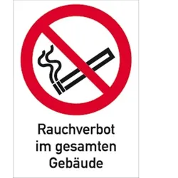 Schild Rauchverbot im gesamten Gebäude ISO 7010, Kombischild, Kunststoff, 210x297 mm