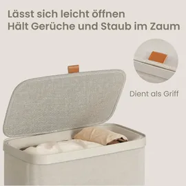 Songmics Wäschekorb, 65 L Wäschesammler, Wäschetonne mit Deckel und Griffen, 39 x 22 x 75 cm, beige