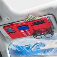 CGEAMDY Auto-Sonnenblende-Organizer, Reißverschlusstasche aus Leder für Karten, Führerschein, Stifte, Brillen, Dokumente, Autozubehör (Rot)