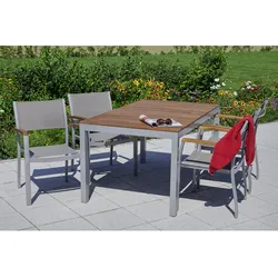 MERXX Gartenmöbelset »Naxos«, 4 Sitzplätze, Aluminium/Akazienholz/Textil - silberfarben
