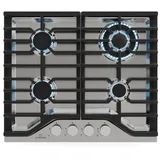 Klarstein Gas-Kochfeld Turbocast, Gaskochfeld 4 Brenner Elektrische Zündung Küche silberfarben 60 cm x 8.5 cm x 51 cm
