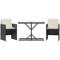 vidaXL 3-tlg. Bistro-Set mit Kissen Schwarz Poly Rattan