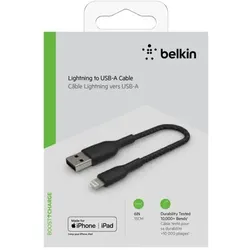 Belkin Lightning Lade/Sync Kabel 15cm, ummantelt, mfi zert, schw.