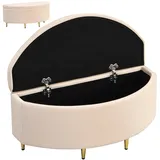 SYNKOWN Polsterbank mit Stauraum,Truhenbank mit Samt,Bettbank mit Stauraum,Sitztruhe mit Metallbeinen,geeignet für Flur,Wohnzimmer und Schlafzimmer,90 x 40 x 42 cm,Elegantes Design,einfach (Beige)