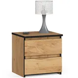akord furniture factory Akord Nachtschrank, Eiche, Nachbildung, Holz Optik, 2 Schubladen, Rechteckig,Rechteckig, 40x40x35 cm, Schlafzimmer, Nachttische