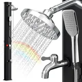 Eulenke solardusche Garten 60 Liter | 226 cm | gartendusche solar | warmes Wasser max. 60 °C | außendusche mit handbrause & Wasserhahn | Inkl. Schutzhaube | Regenduschkopf und Wasserhahn | Schwarz