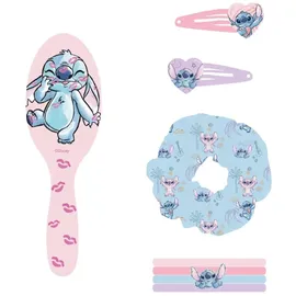 Cerdá Stitch Schönheitsset für Kinder, mehrfarbig, ideal um Ihre Kleinen zu überraschen, enthält 1 Haargummi aus Stoff, 4 Haargummis, Bürste und 2 Haarspangen – Originalprodukt, entworfen in Spanien