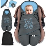 KIDIZ KIDIZ® Baby Einschlagdecke Winter mit Kapuze +Tasche Babyeinschlagdecke Universal für Babyschale, Autositz, z.B. für Maxi-Cosi, Römer für Buggy Babybett Kinderwagen & alle Gurtsysteme 3 & 5-Punkt Gurt