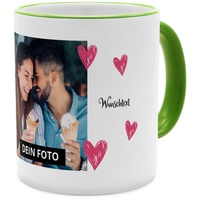 PhotoFancy® - Fototasse 'Herzen' - Personalisierte Tasse mit eigenem Foto - Grün - Layout Herzen