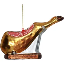 Christbaumschmuck Glas 15,2cm Schweinekeule Figur Handbemalt & mit Glitzer Weihnachtsbaum Anhänger Weihnachten Weihnachtsbaumschmuck Schinken Gold