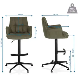 hjh living Barhocker SOLAO LIFE HIGH / Barstuhl Tresenhocker höhenverstellbar mit Armlehnen