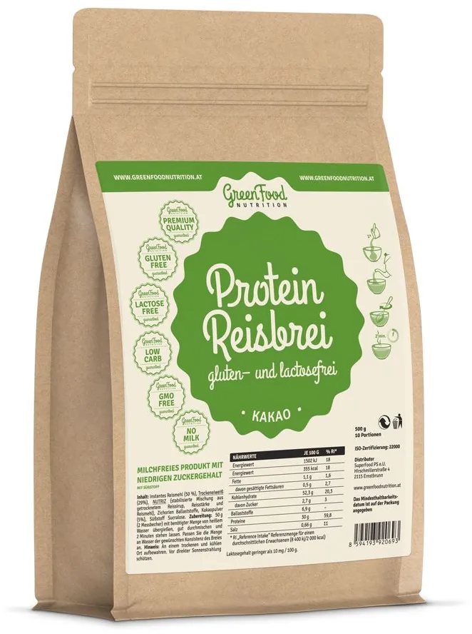 GreenFood Nutrition Protein Reisbrei gluten- und lactosefrei + 300ml Shaker Brei 500 g