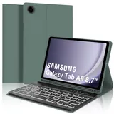 IVEOPPE Tastatur für Samsung Galaxy Tab A9 8.7", Hülle mit Tastatur für Samsung Tab A9 2023, Bluetooth Magnetisch 7-Farbige Beleuchtung QWERTZ Layout Tastatur Galaxy A9 Tab 8.7 Zoll, Dunkelgrün