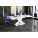 Design Esstisch Tisch HE-888 Marmoroptik Marmor - Weiß Hochglanz ausziehbar 160 bis 210 cm - Naturbelassen
