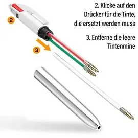 BIC 4-Farben-Kugelschreiber 4 Colours Shine metallic-silber, Schreibfarbe: blau, schwarz, rot, grün, 1 St.