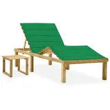 vidaXL Garten-Sonnenliege mit Tisch und Auflage Grün Kiefer Imprägniert