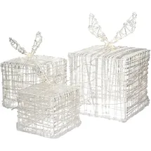 ECD Germany 3er Set LED Geschenkboxen 90LEDs Warmweiß Metall, Strombetrieben, IP44 wasserdicht, Innen/außen, beleuchtete Geschenkboxen