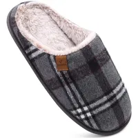 COFACE Grau Herren Rückstellschaum hausschuhe, warme plaid Pantoffeln für manner, flauschig plüsch Gefüttert mit Rutschfeste Gummisohle Größe 49EU - 49 EU