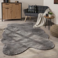 Paco Home Waschbarer Teppich Wohnzimmer Schlafzimmer Kurzflor rutschfest Modern Flauschiger Fellteppich Fell Imitat Kunstfell, Grösse:140x200 cm Fell-Form, Farbe:Anthrazit