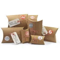 Frau WunderVoll® DIY Adventskalender zum Befüllen HoHoHo Kraftpapier/Vintage/natur, Ziffern rosa-rot/Weihnachtskalender Bastelset Weihnachten,Schachteln,Kissenschachteln, Pillowbox