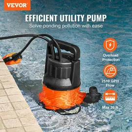 Vevor Schmutzwasserpumpe, Wasserpumpe 400W 9500L/h 7,9m Förderhöhe,