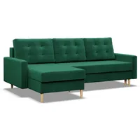 Mebligo Ecksofa, Grün, Textil, 3-Sitzer, L-Form, 223x140 cm, Wohnzimmer, Sofas & Couches, Wohnlandschaften, Ecksofas