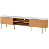MASSIVMOEBEL24.DE Barcelona TV-Board 220x36x51 Natur Lackiert/Marmor Weiß Metall/Massivholz