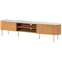 MASSIVMOEBEL24.DE Barcelona TV-Board 220x36x51 Natur Lackiert/Marmor Weiß Metall/Massivholz