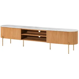 MASSIVMOEBEL24.DE Barcelona TV-Board 220x36x51 Natur Lackiert/Marmor Weiß Metall/Massivholz