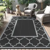 GENIMO Outdoor Teppich Wetterfest 120x180cm, Waschbarer Picknickdecke Wendbar UV-bestandig Carpet Camping Teppich, Außenteppich für Wohnmobil, Deck, Hinterhof, Garten, Balkon, Pool, Schwarz & Grau