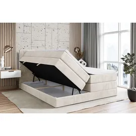 altdecor Boxspringbett mit Matratze, Topper Polsterbett mit Bettkasten LEPARO KING | Beige Casablanca | 140x200