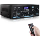 AK55 HiFi Verstärker mit Bluetooth 5.0,70W X2 Mini Verstärker HiFi Stereo,2 Kanal Audio Verstärker Receiver w/UKW-Radio,RCA,AUX,USB-Karteneingang, für Zuhause, Studio