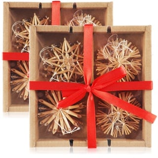 COM-FOUR 24-teiliges Strohsterne Set - Christbaum-Schmuck - Stroh-Anhänger für den Weihnachtsbaum - natürlicher Christbaum-Behang - Weihnachtsdekoration - Ø 6 cm