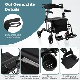 Costway Rollator Faltbar und leicht mit Sitz 6-fach höhenverstellbar Schwarz